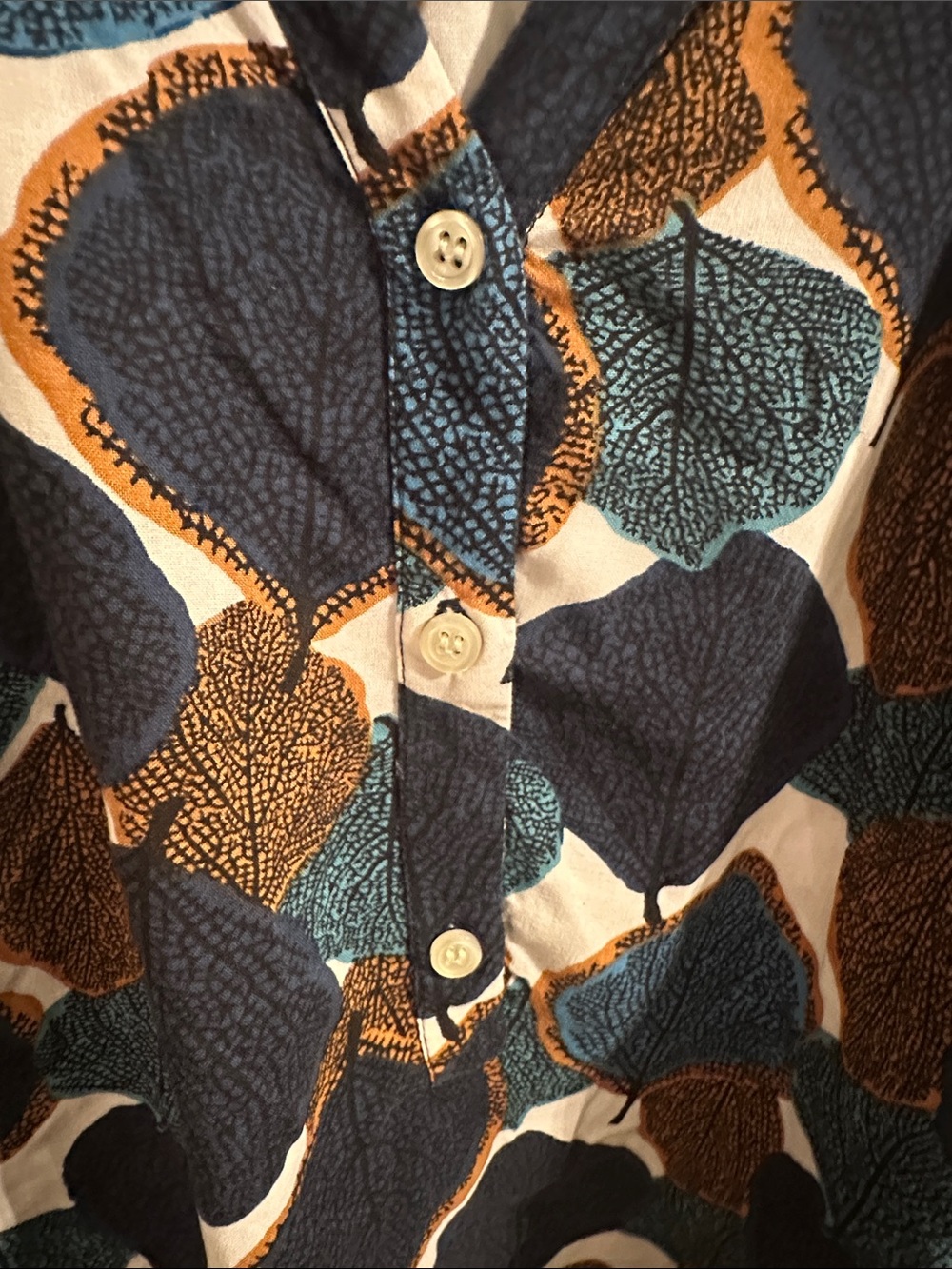 Masai Women's Navy, Teal & Brown Leaf-Print Button Tunic - Picture 3 of 12